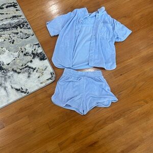 Light Blue Terry Cloth Shirt and Shorts Set